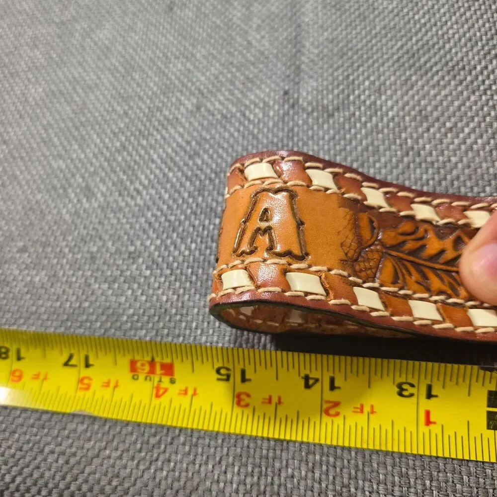 Vintage Western Hand Tooled Leather Belt Womens Small 